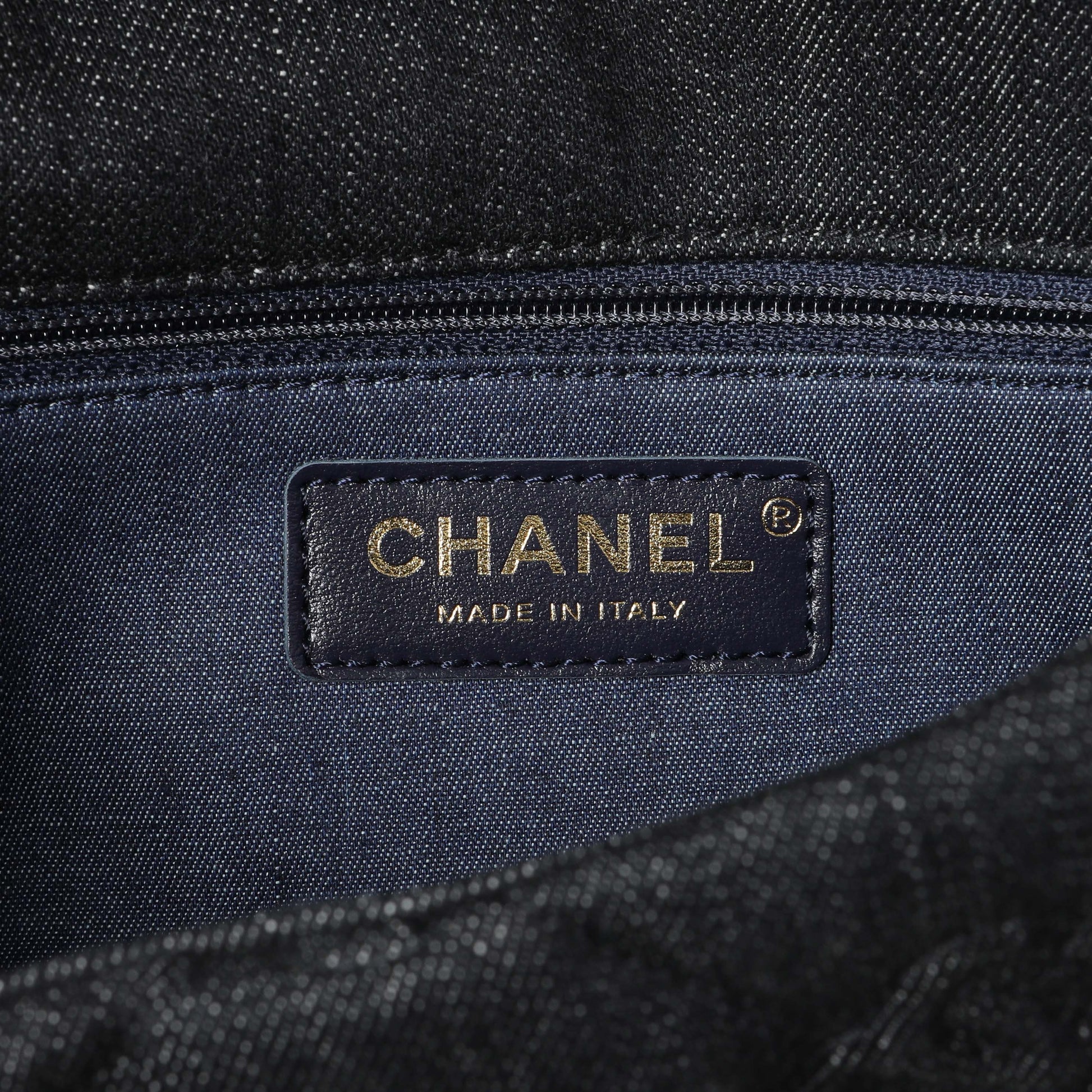 Exclusive Chanel Black Quilted Denim Medium Funky Town Flap — Detail View