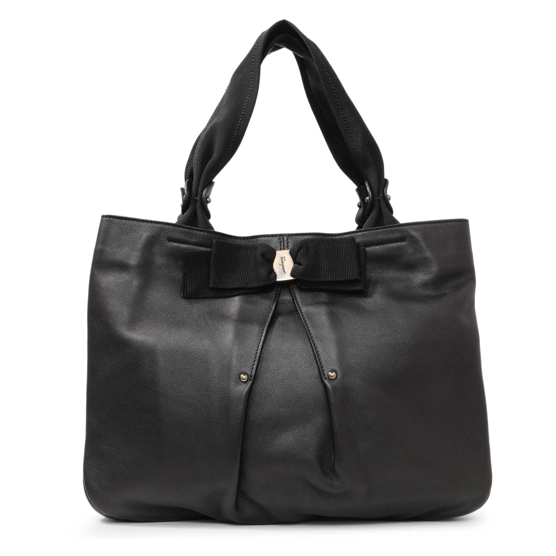 Exclusive Salvatore Ferragamo Black Calfskin Vara Tote — Front View