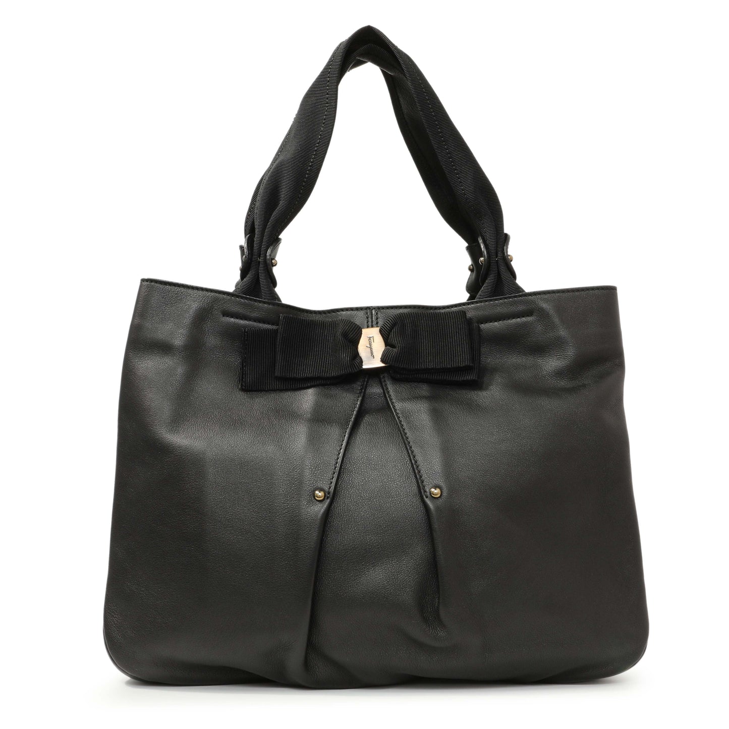 Exclusive Salvatore Ferragamo Black Calfskin Vara Tote — Front View