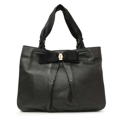 Exclusive Salvatore Ferragamo Black Calfskin Vara Tote — Front View