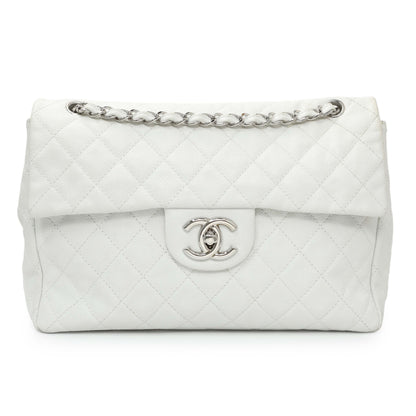 Exclusive Chanel White Quilted Caviar Maxi Single Flap — Front View