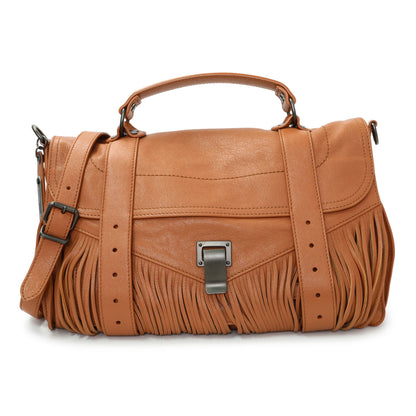 Exclusive Proenza Schouler Brown Lambskin PS1 Fringe Satchel — Front View