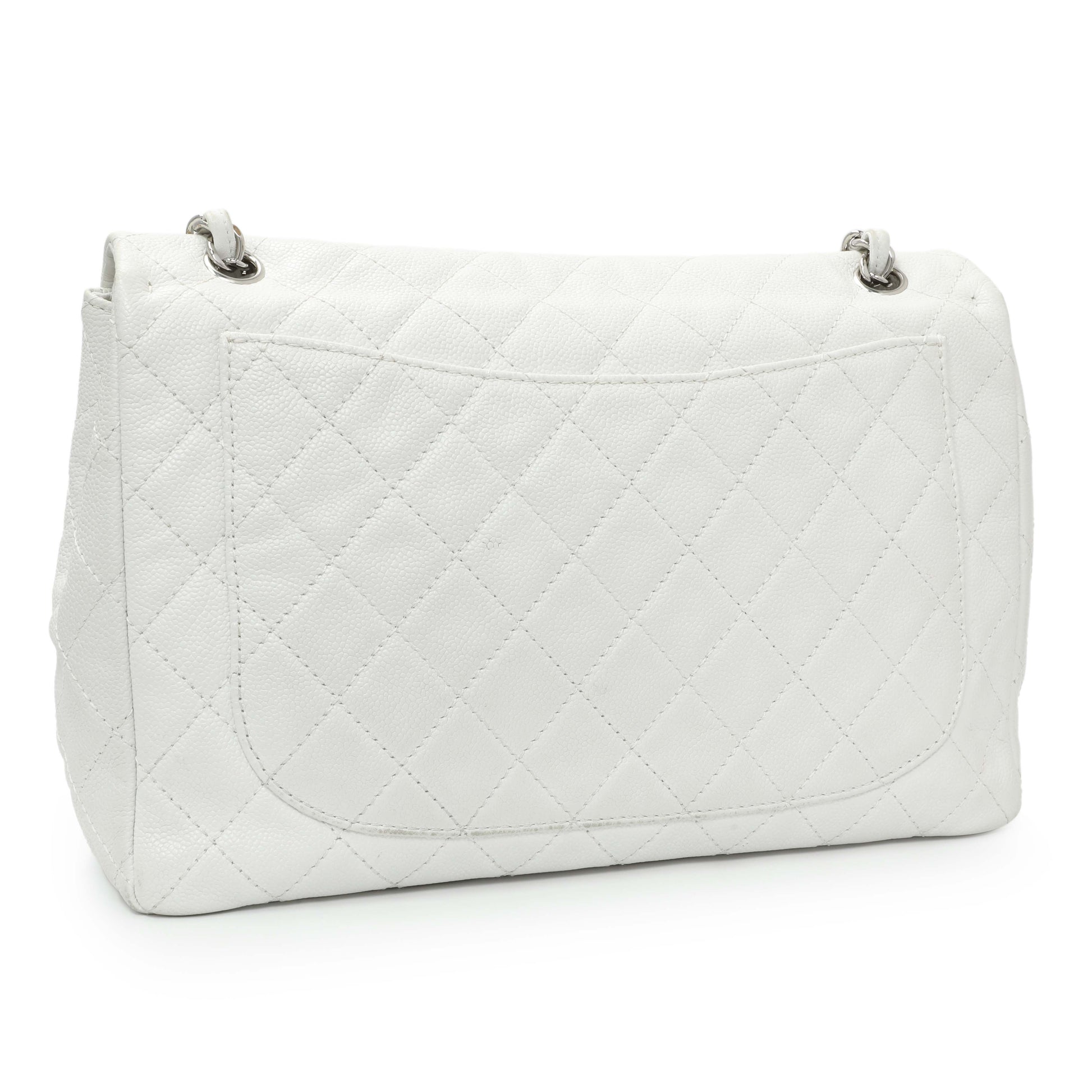 Exclusive Chanel White Quilted Caviar Maxi Single Flap — Side View
