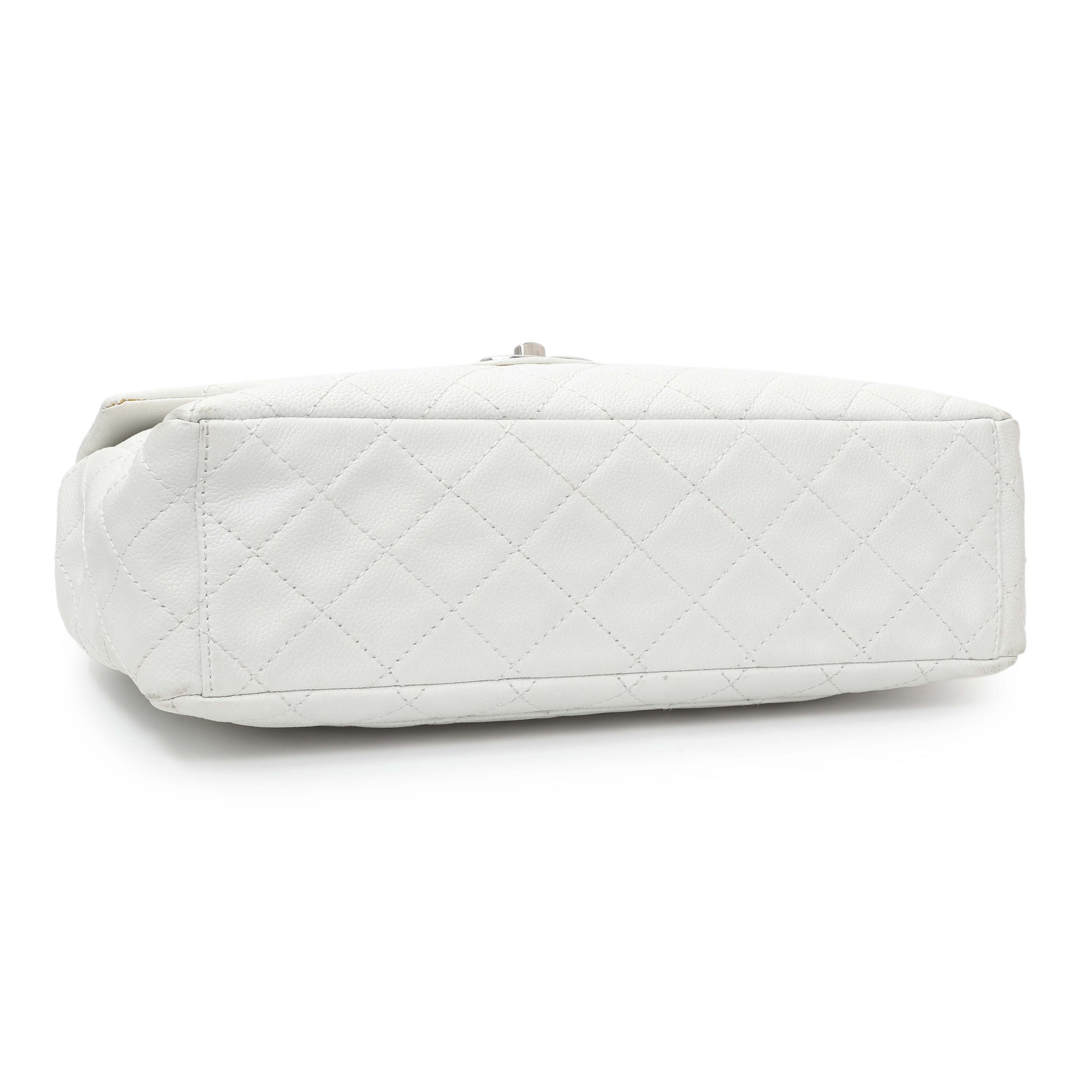 Exclusive Chanel White Quilted Caviar Maxi Single Flap — Back View