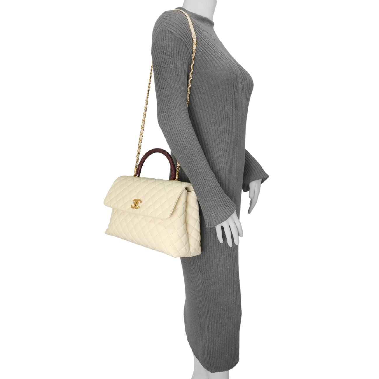 Exclusive Chanel Ivory Quilted Caviar Lizard Medium Coco Handle — Alternate View 12