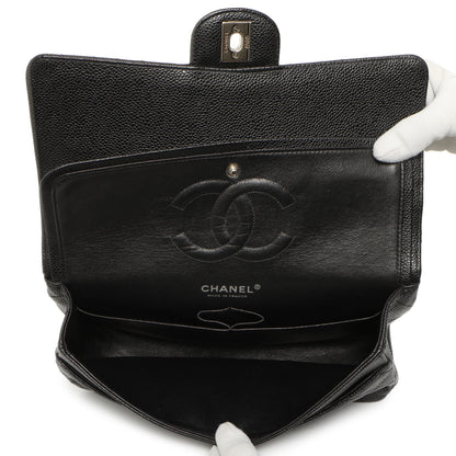 Exclusive Chanel Black Quilted Caviar Medium Classic Double Flap — Back View