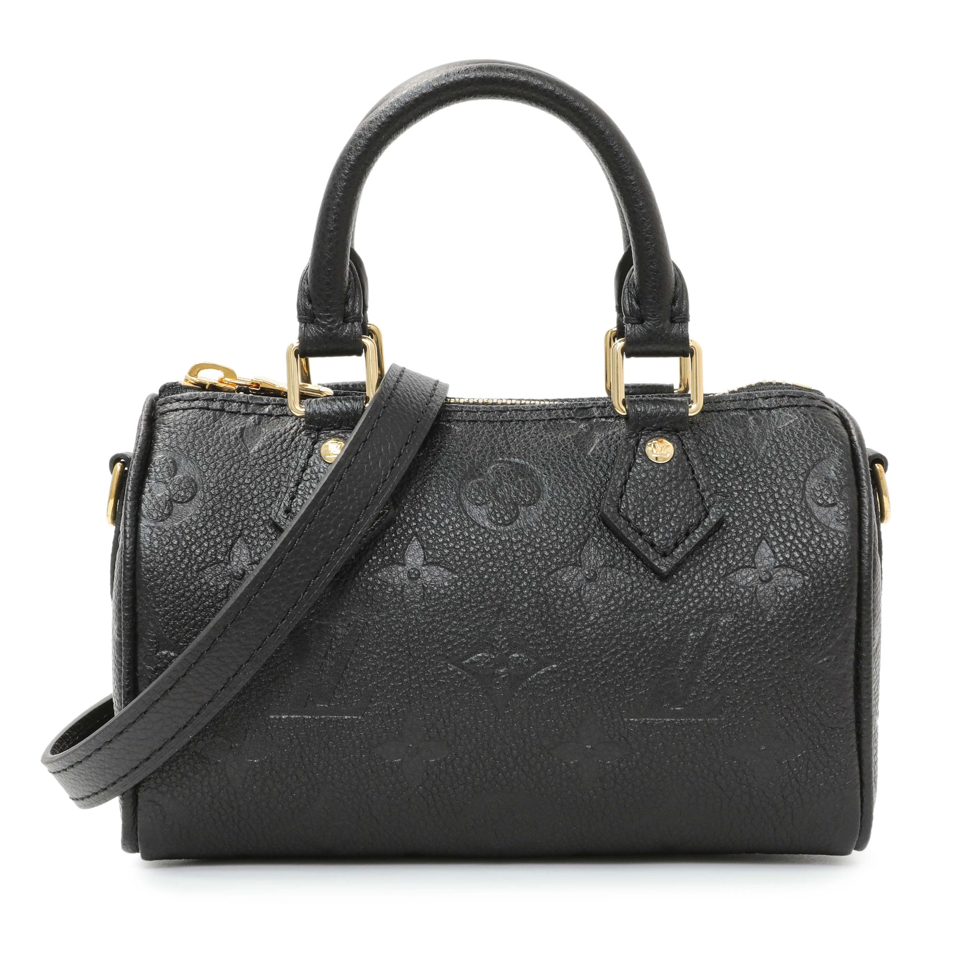 Exclusive Louis Vuitton Black Empreinte Monogram Nano Speedy — Front View