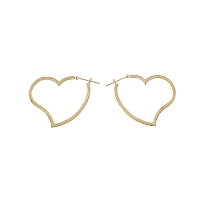Exclusive 18K Yellow Gold Heart Hoop Earrings — Side View