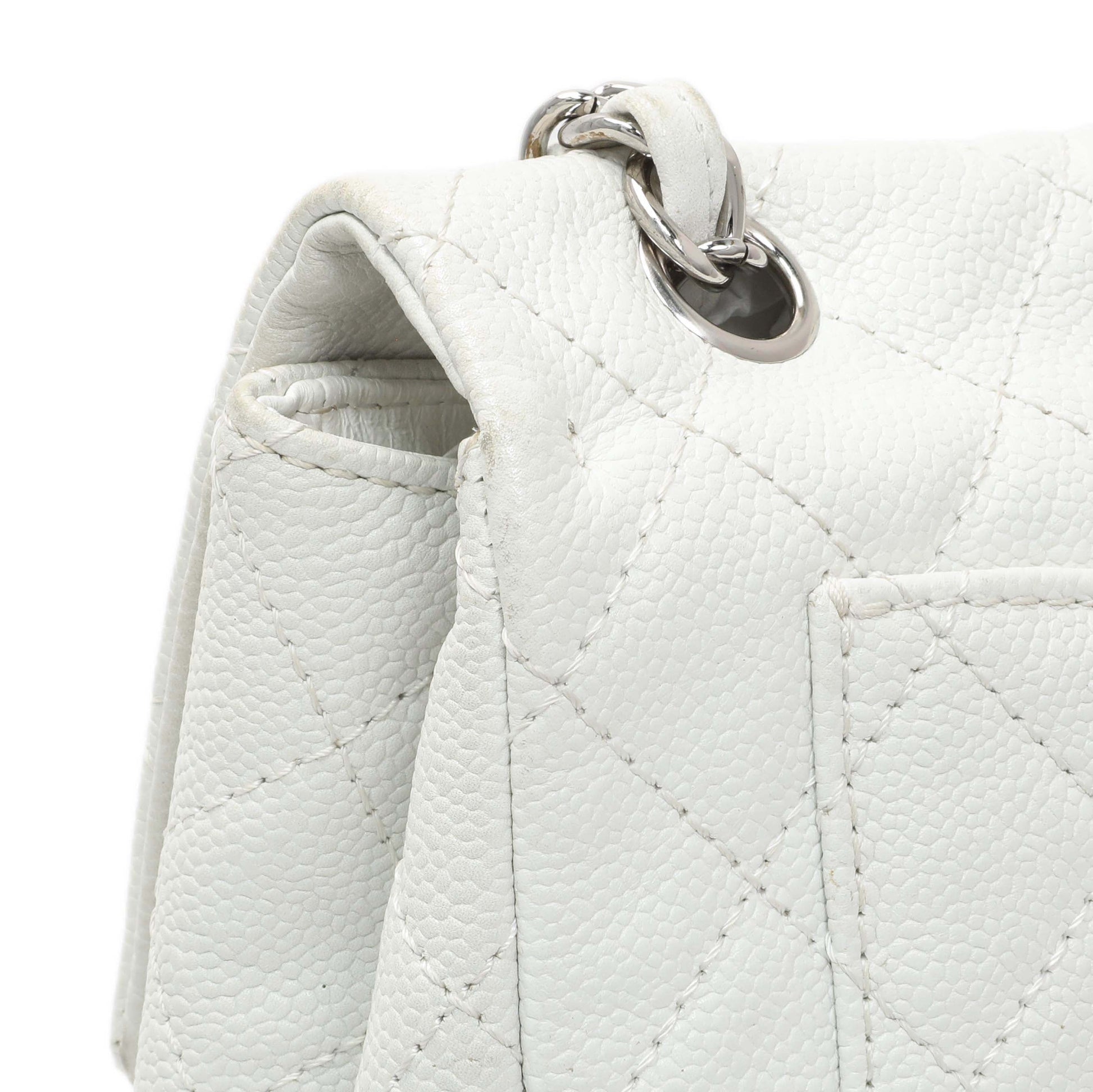 Exclusive Chanel White Quilted Caviar Maxi Single Flap — Alternate View 12