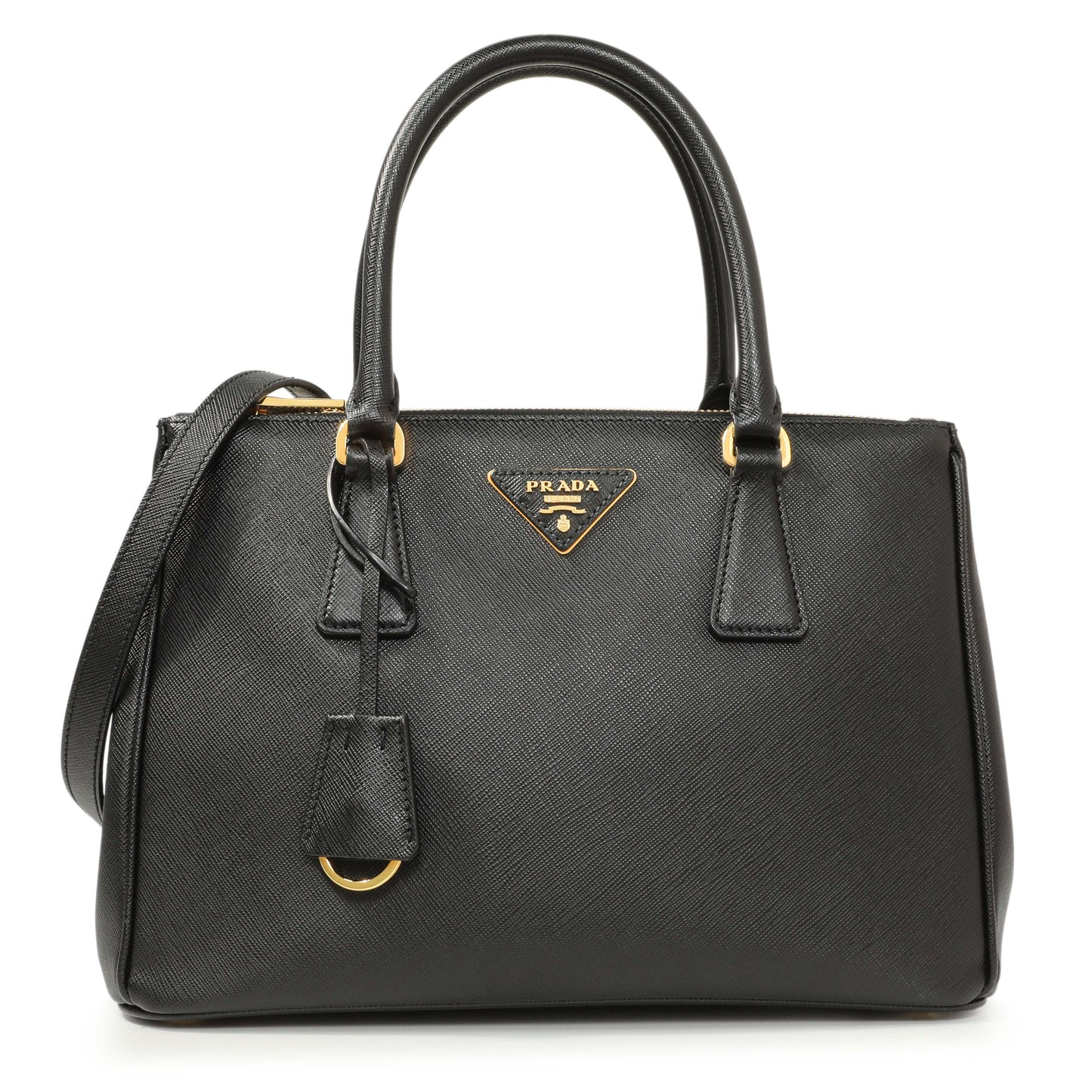 Exclusive Prada Black Saffiano Small Galleria Double Zip Tote — Front View