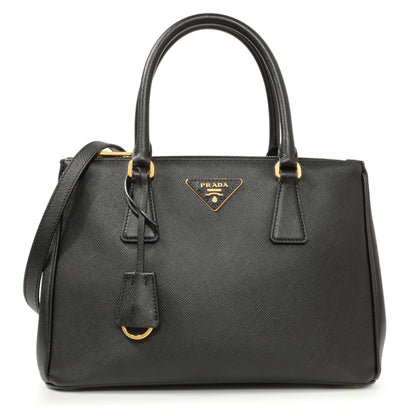 Exclusive Prada Black Saffiano Small Galleria Double Zip Tote — Front View