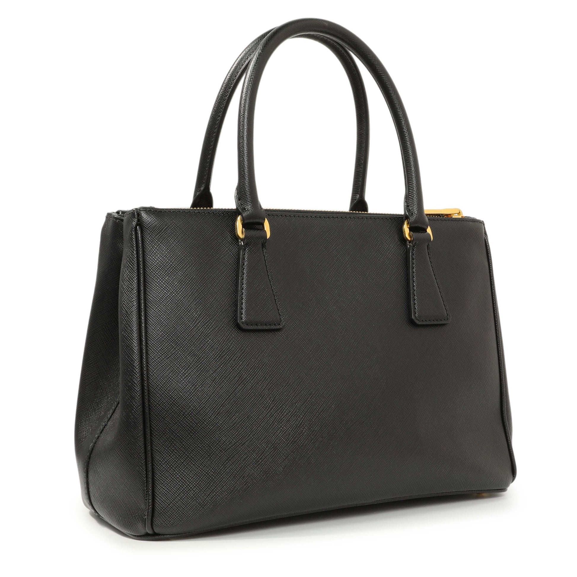 Exclusive Prada Black Saffiano Small Galleria Double Zip Tote — Side View