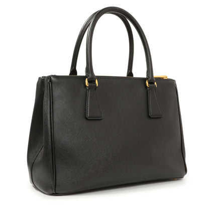 Exclusive Prada Black Saffiano Small Galleria Double Zip Tote — Side View