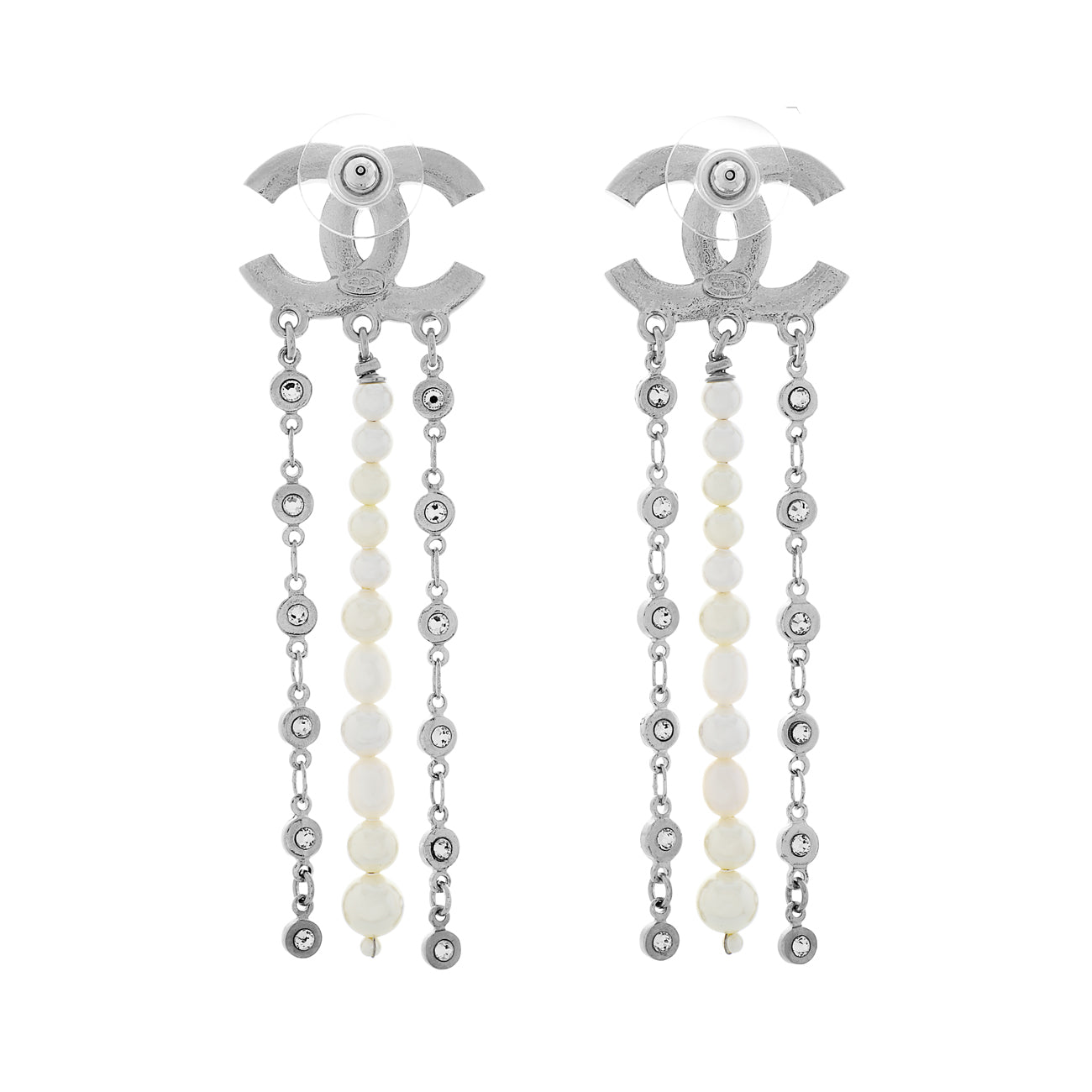Exclusive Chanel CC Pearl Crystal Drop Earrings — Side View