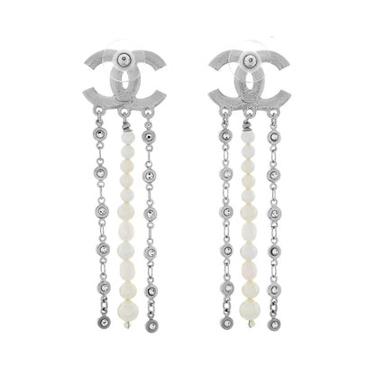 Exclusive Chanel CC Pearl Crystal Drop Earrings — Side View