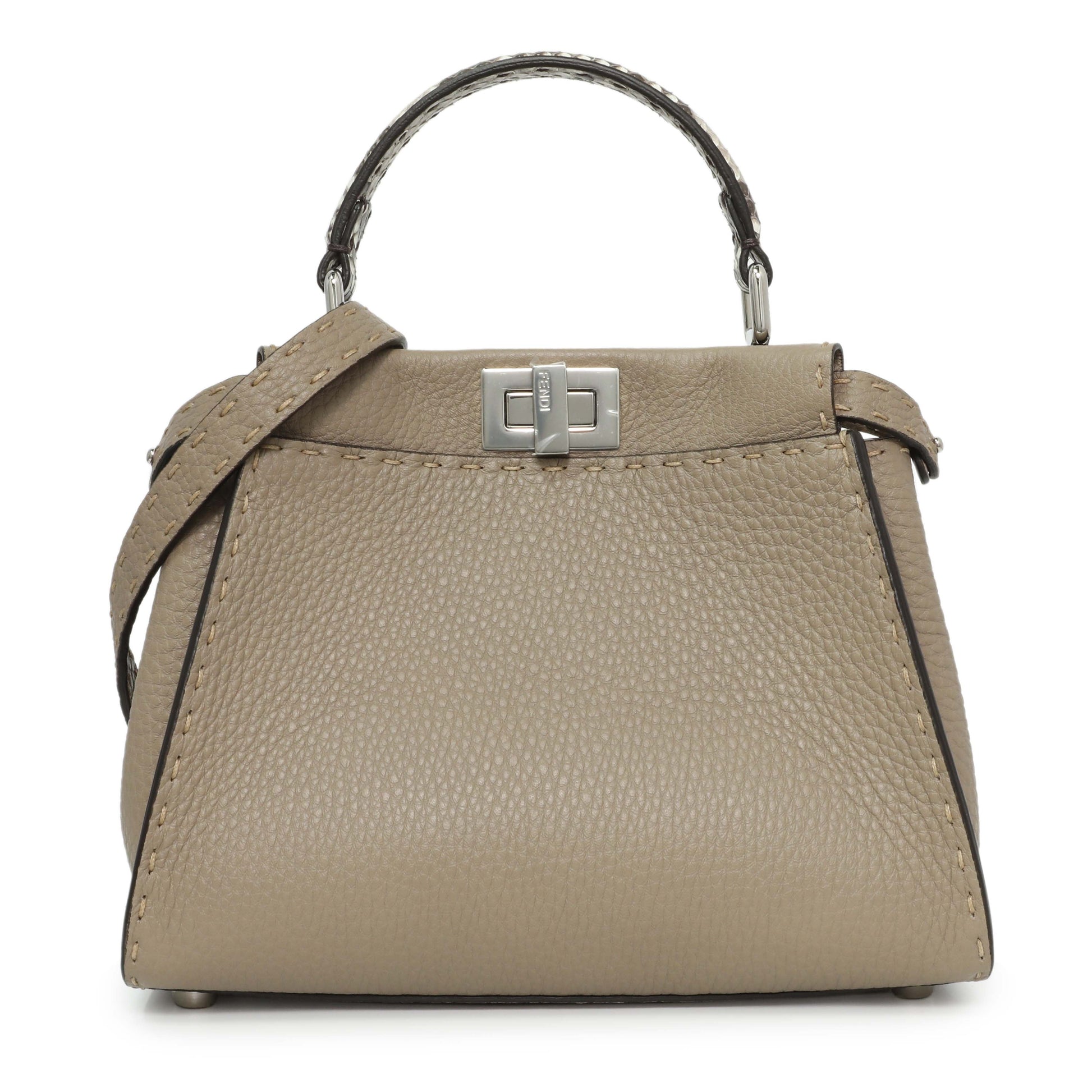 Exclusive Fendi Cuoio Romano Snakeskin Selleria Mini Peekaboo Iconic Satchel — Front View