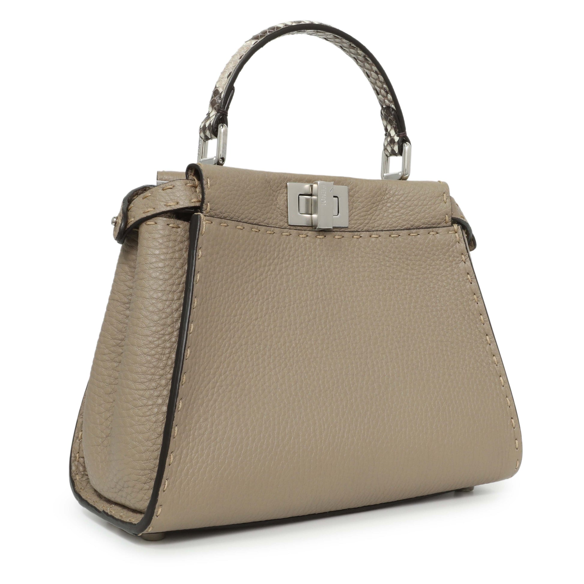 Exclusive Fendi Cuoio Romano Snakeskin Selleria Mini Peekaboo Iconic Satchel — Side View