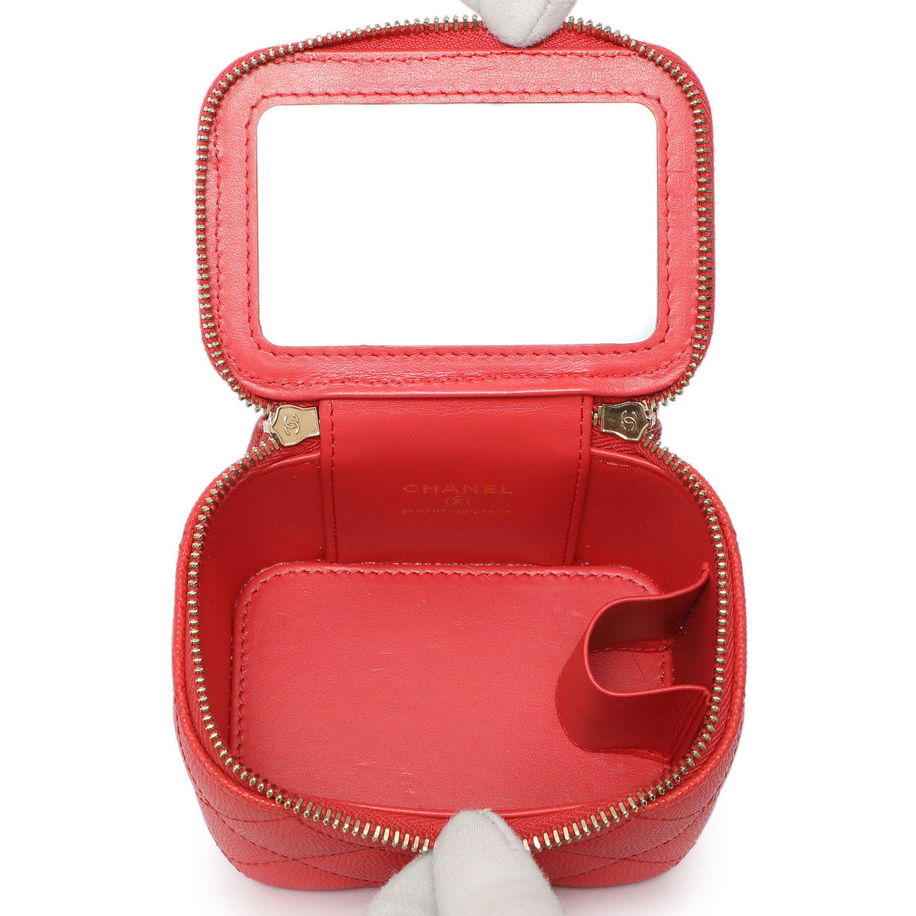 Exclusive Chanel Orange Caviar Mini Vanity Case With Chain — Detail View