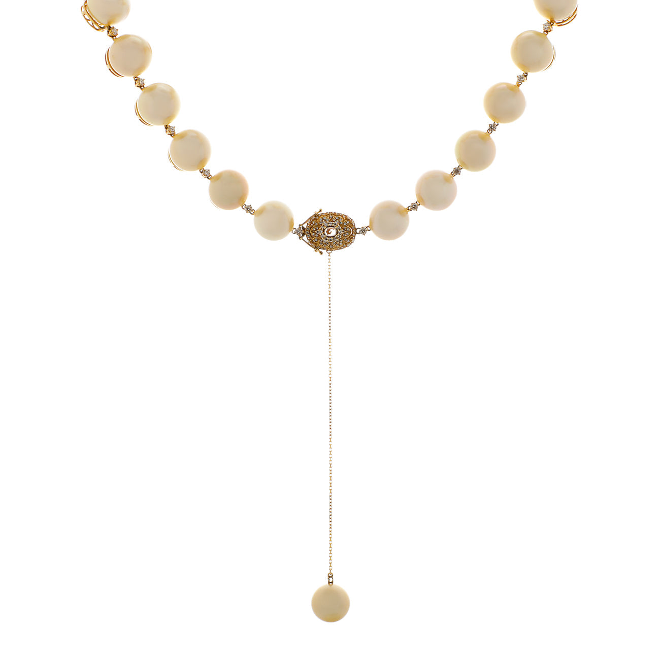 Exclusive 18K Yellow Gold South Sea Pearl Diamond Necklace — Side View
