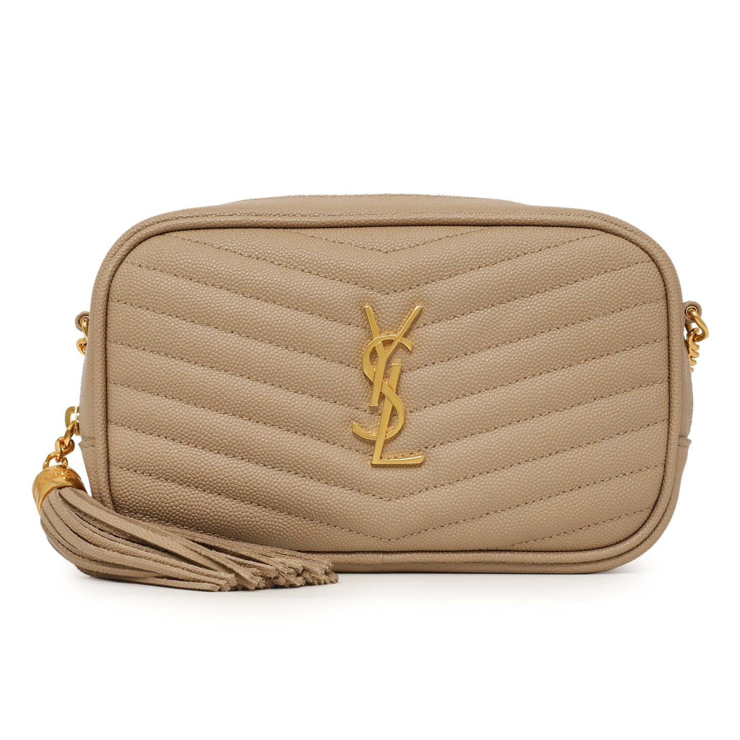 Exclusive Saint Laurent Dark Beige Grain De Poudre Matelasse Monogram Mini Lou Camera Bag — Side View