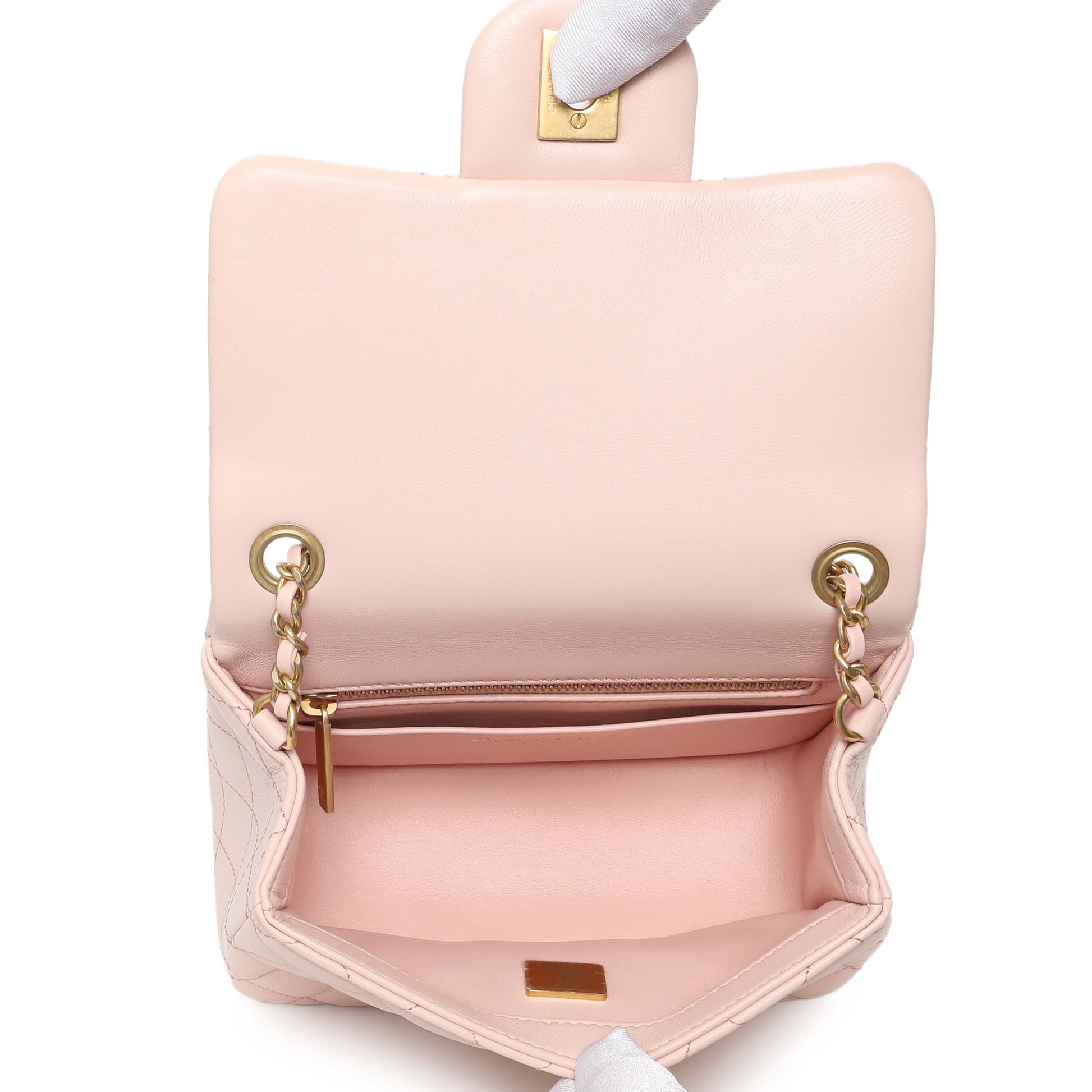 Exclusive Chanel Pink Quilted Lambskin Mini Pearl Crush Flap — Detail View