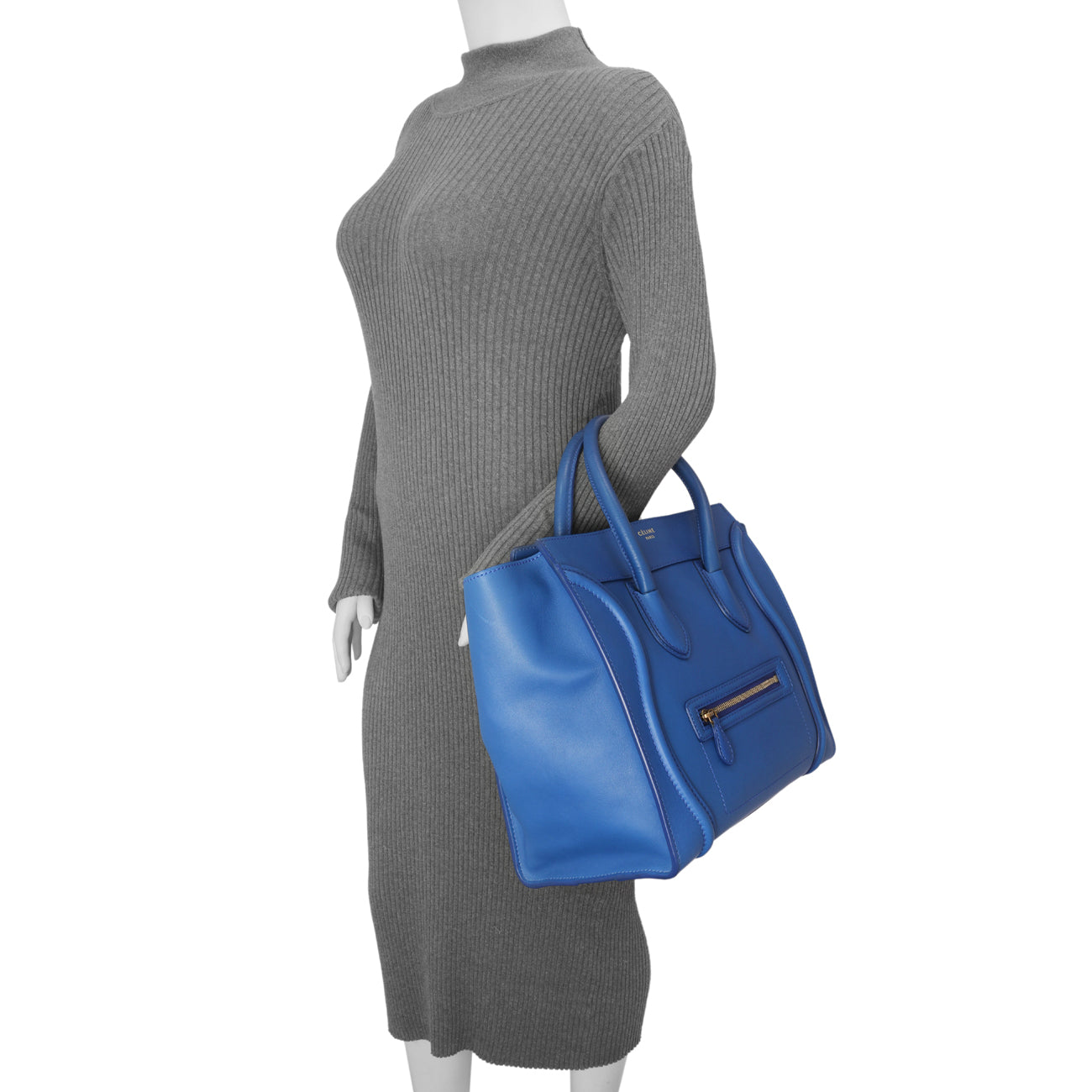Exclusive Celine Blue Smooth Calfskin Mini Luggage Tote — Alternate View 14
