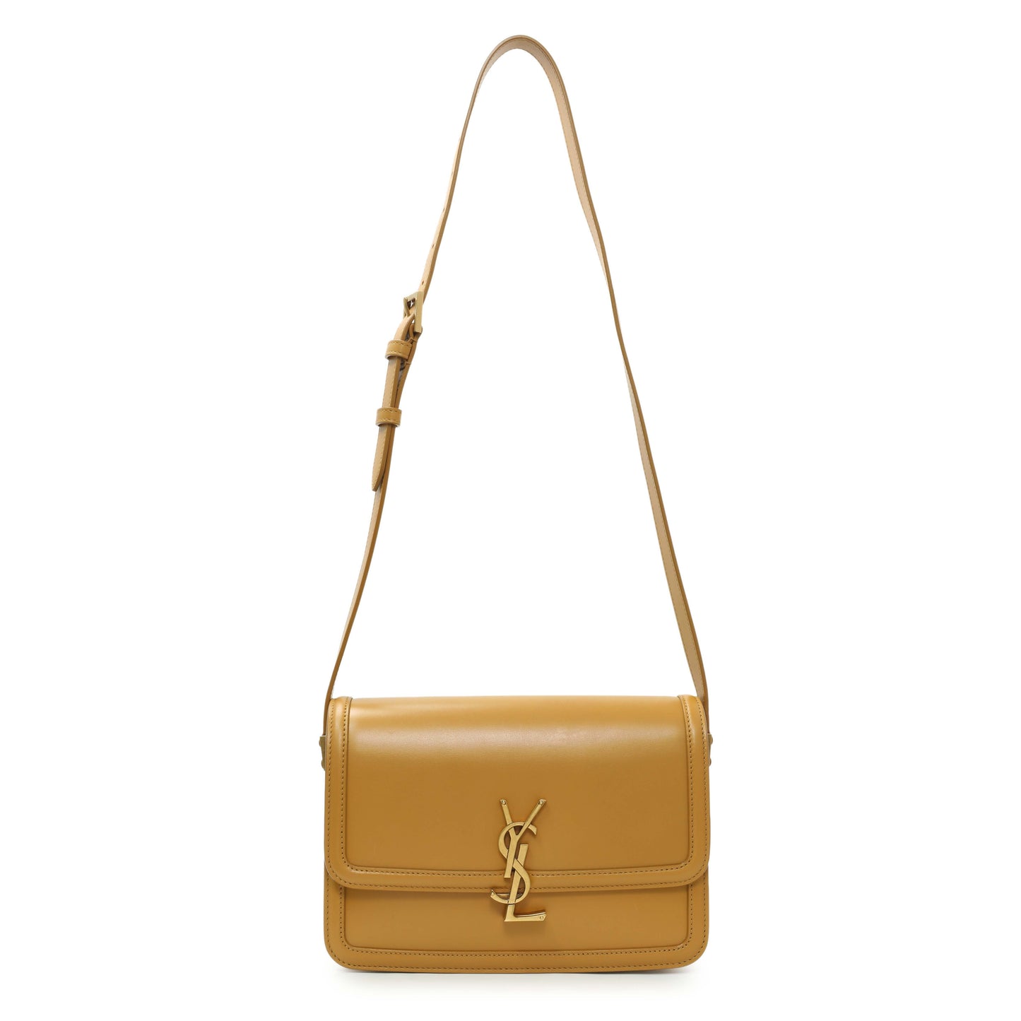 Exclusive Saint Laurent Dark Sun (Tan) Box Calfskin Medium Solferino Satchel — Front View