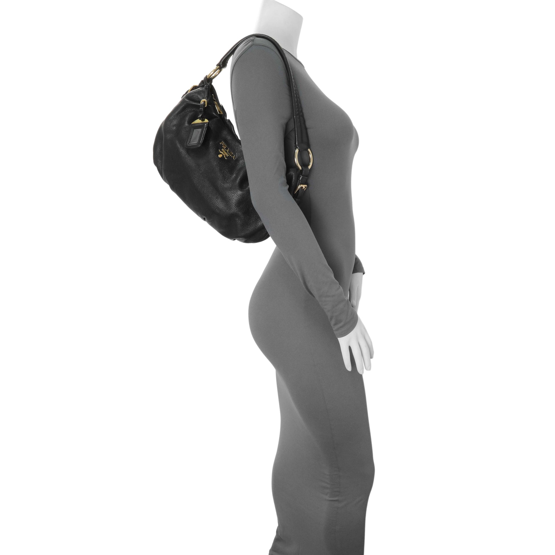 Exclusive Prada Black Vitello Daino Shoulder Bag — Alternate View 9