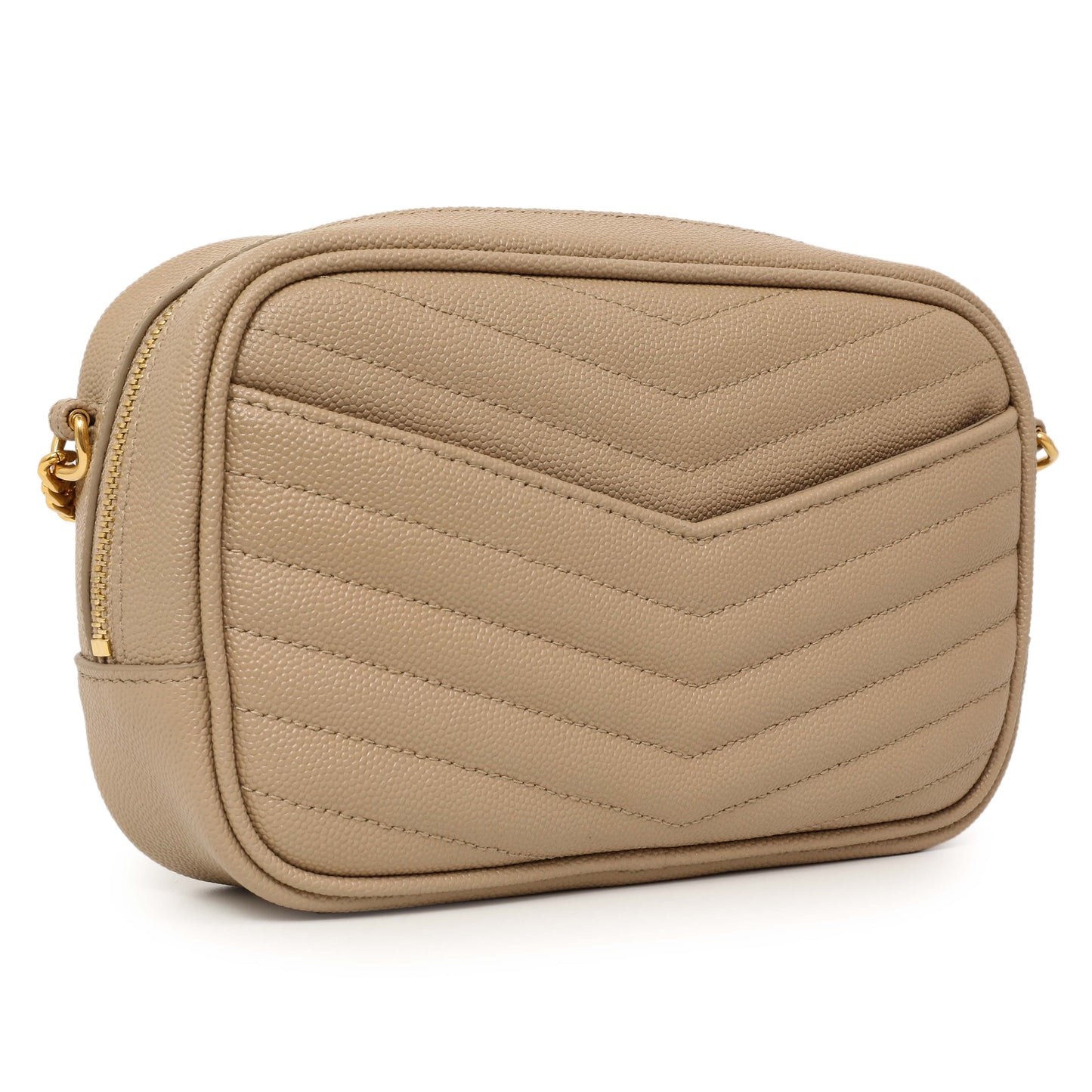 Exclusive Saint Laurent Dark Beige Grain De Poudre Matelasse Monogram Mini Lou Camera Bag — Back View