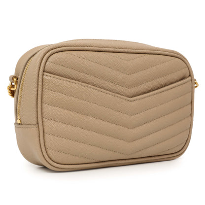 Exclusive Saint Laurent Dark Beige Grain De Poudre Matelasse Monogram Mini Lou Camera Bag — Back View