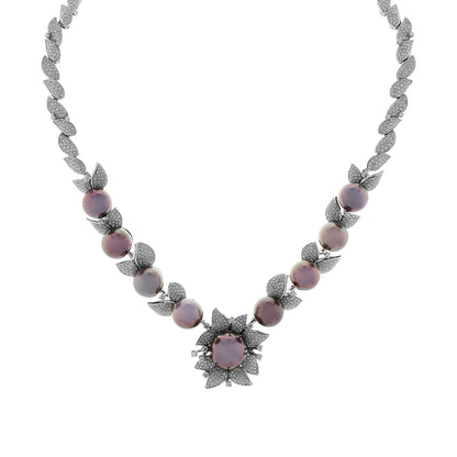 Exclusive 18K White Gold Tahitian Pearl Blossom Diamond Necklace — Front View