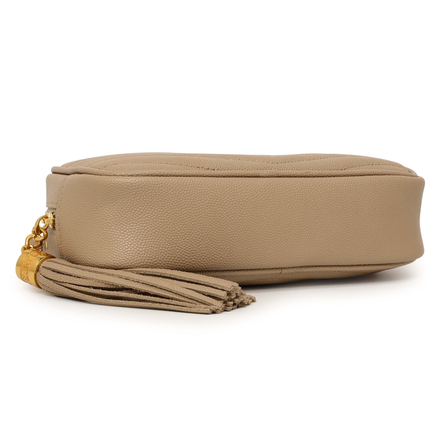 Exclusive Saint Laurent Dark Beige Grain De Poudre Matelasse Monogram Mini Lou Camera Bag — Top View