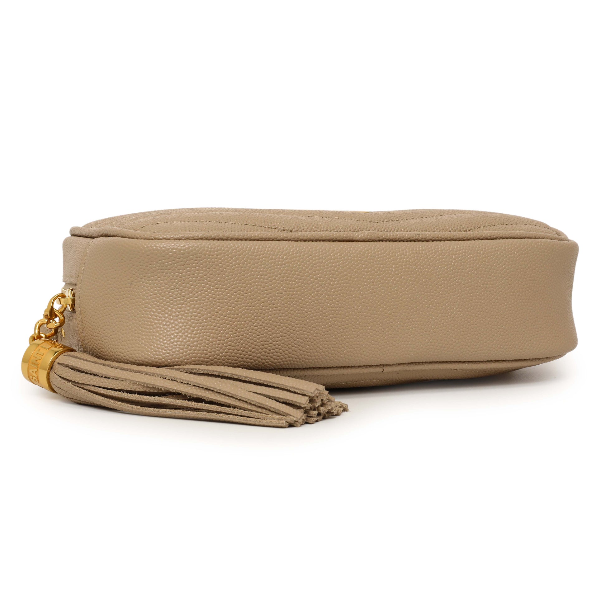 Exclusive Saint Laurent Dark Beige Grain De Poudre Matelasse Monogram Mini Lou Camera Bag — Top View