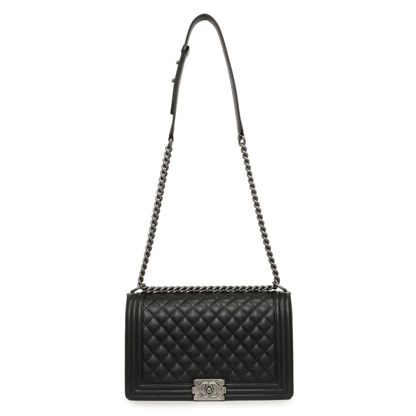 Exclusive Chanel Black Quilted Caviar New Medium Boy Bag — Front View