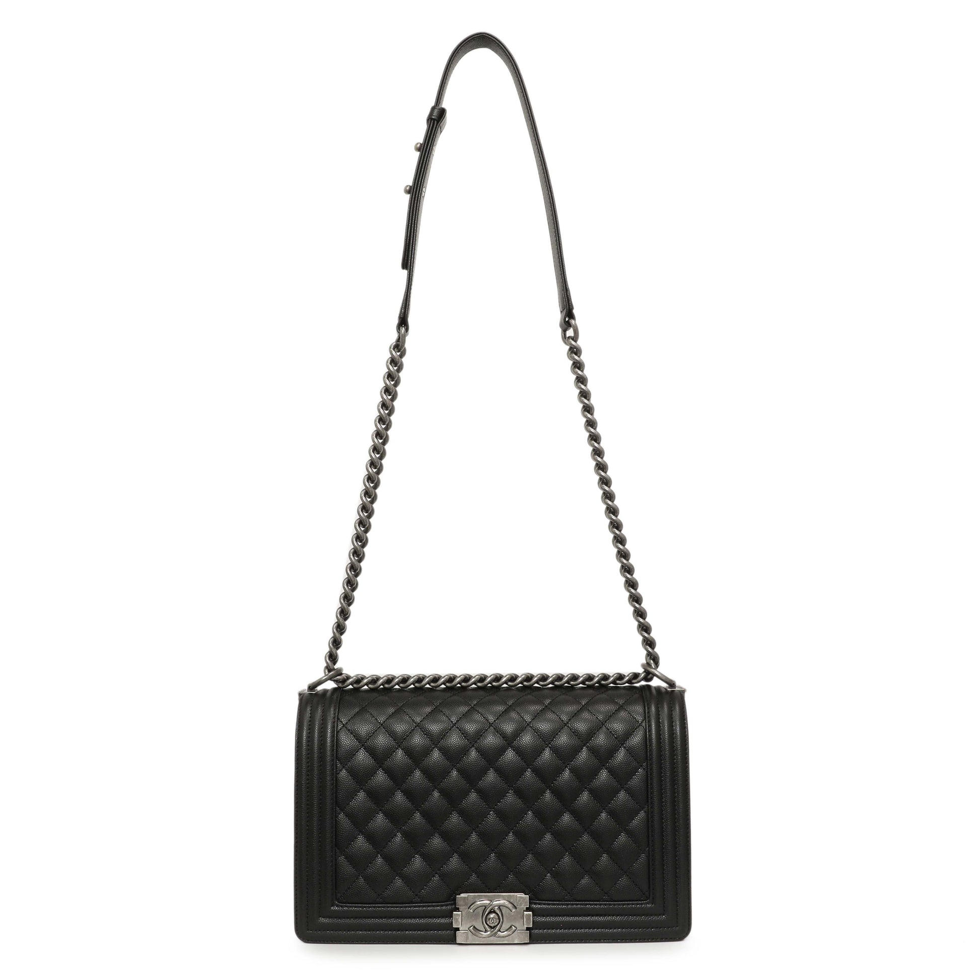 Exclusive Chanel Black Quilted Caviar New Medium Boy Bag — Front View
