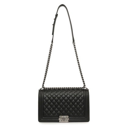 Exclusive Chanel Black Quilted Caviar New Medium Boy Bag — Front View