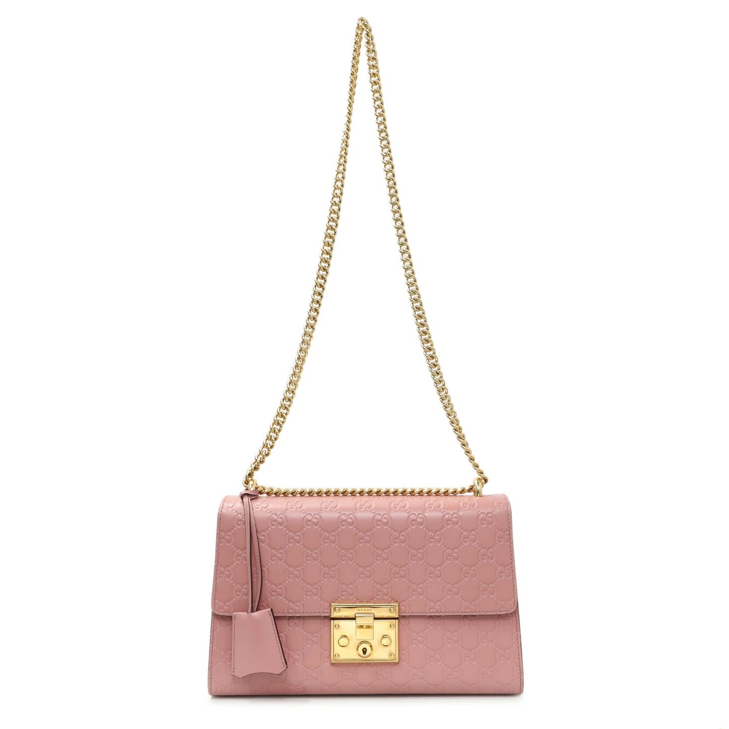 Exclusive Gucci Pink Calfskin Medium Guccissima Padlock Flap Shoulder Bag — Front View