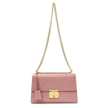 Exclusive Gucci Pink Calfskin Medium Guccissima Padlock Flap Shoulder Bag — Front View