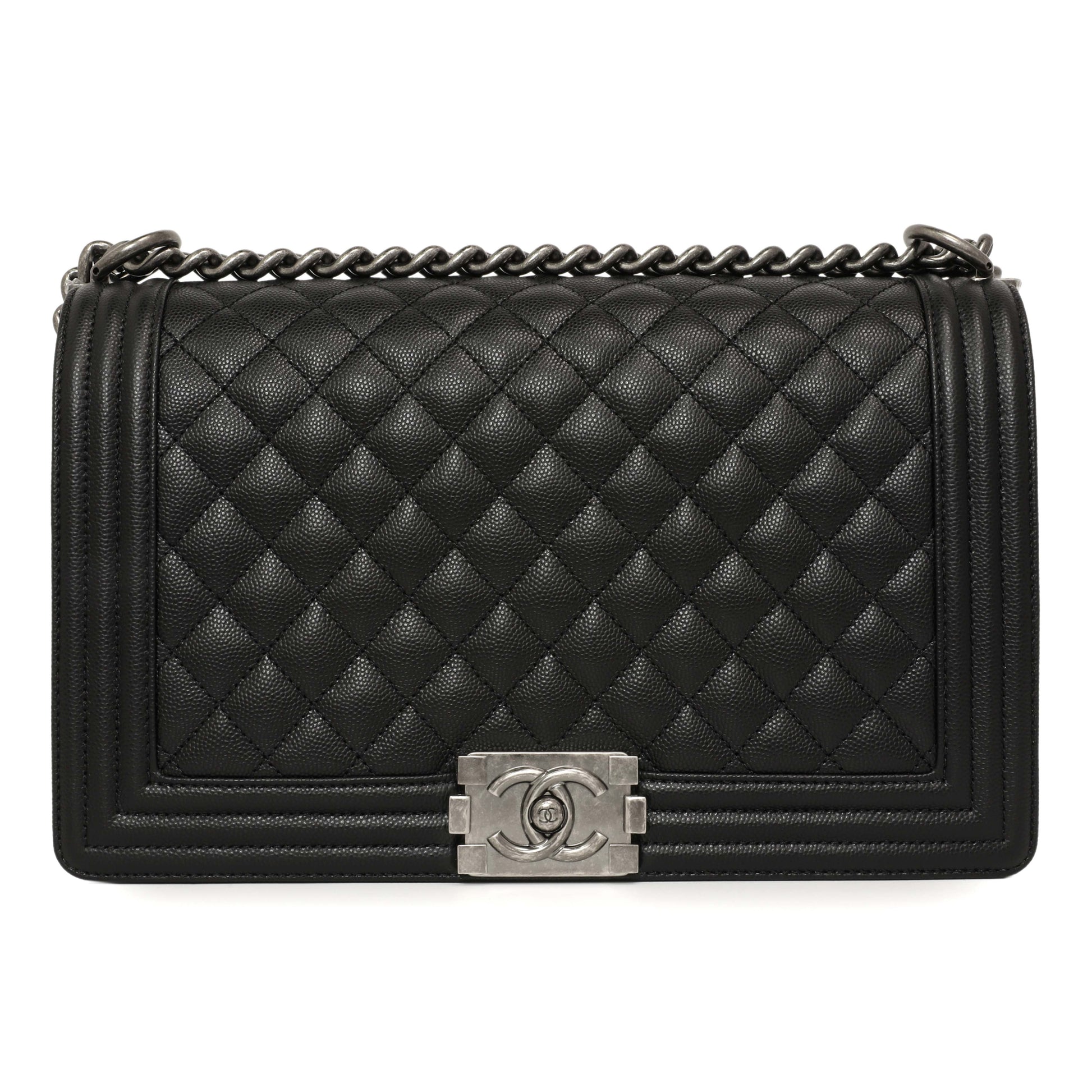 Exclusive Chanel Black Quilted Caviar New Medium Boy Bag — Side View