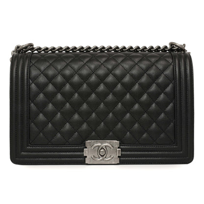 Exclusive Chanel Black Quilted Caviar New Medium Boy Bag — Side View