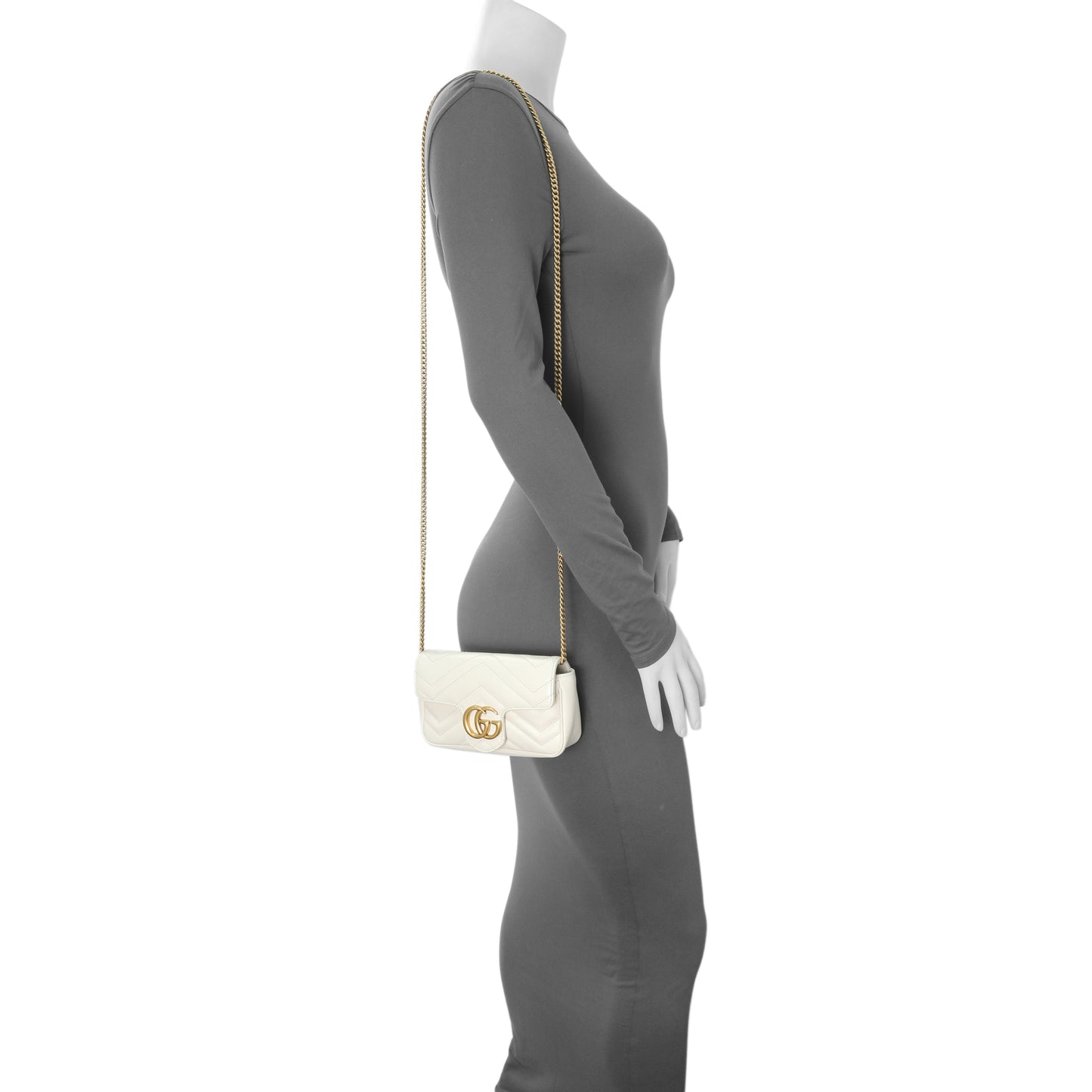 Exclusive Gucci White Calfskin Matelasse Super Mini GG Marmont Shoulder Bag — Alternate View 11