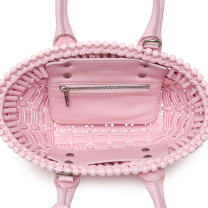 Exclusive Balenciaga Pink Faux Calfskin Braided Varnished XXS Bistro Basket — Top View