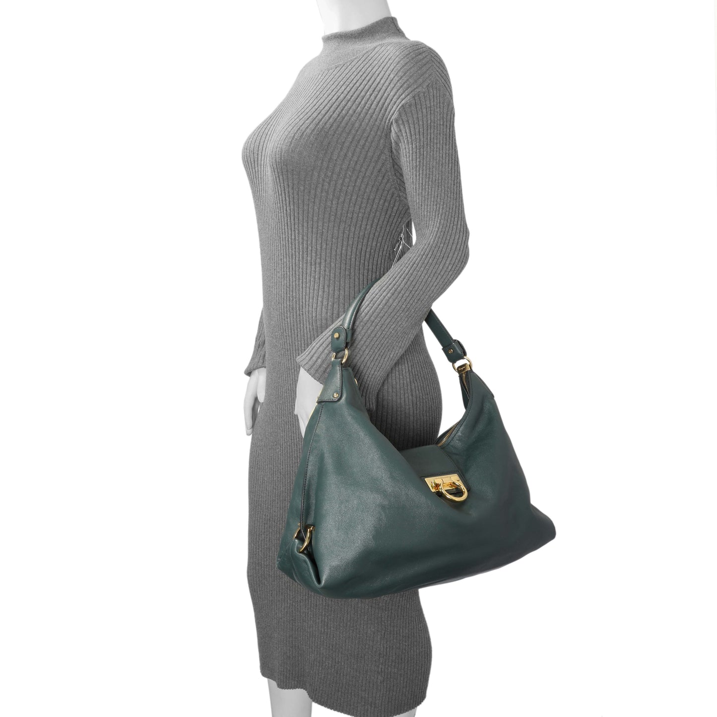 Exclusive Salvatore Ferragamo Teal Calfskin Fanisa Gancini Hobo — Alternate View 12