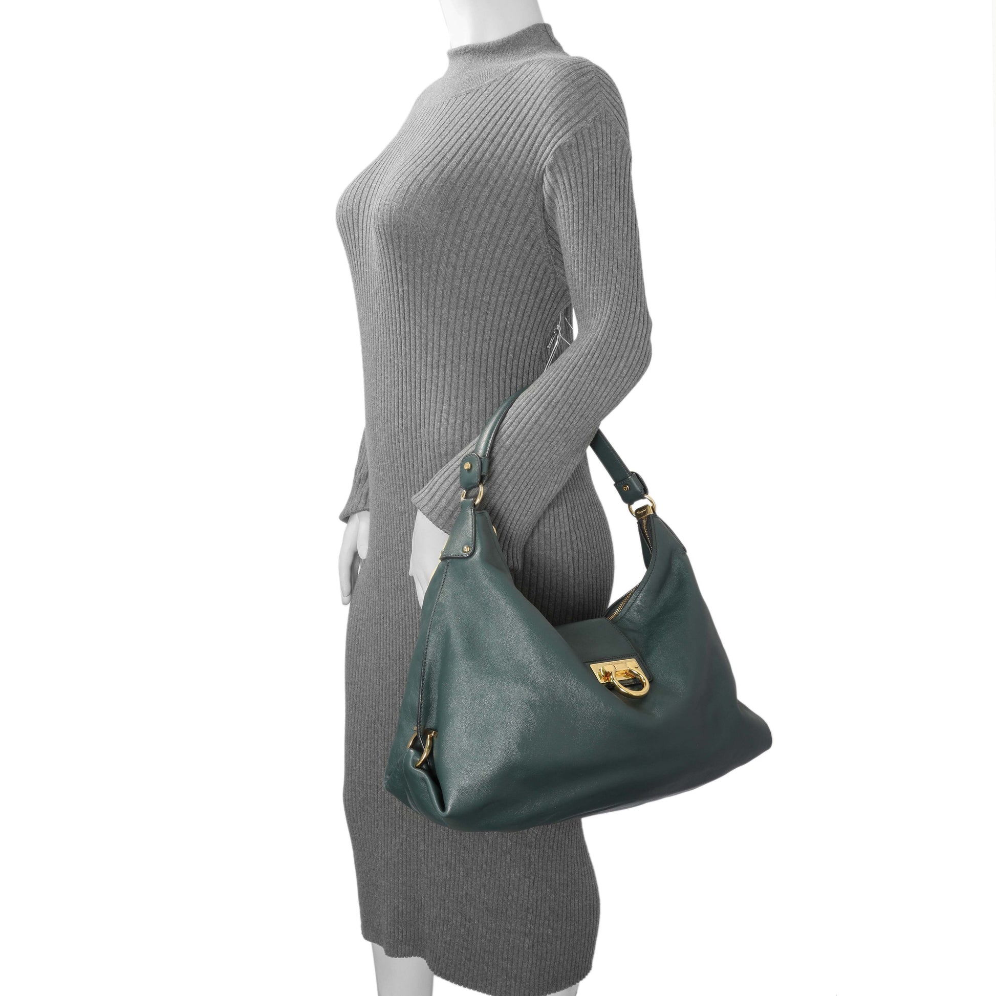 Exclusive Salvatore Ferragamo Teal Calfskin Fanisa Gancini Hobo — Alternate View 12