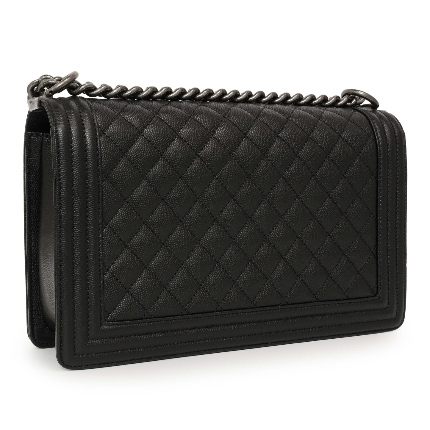 Exclusive Chanel Black Quilted Caviar New Medium Boy Bag — Back View