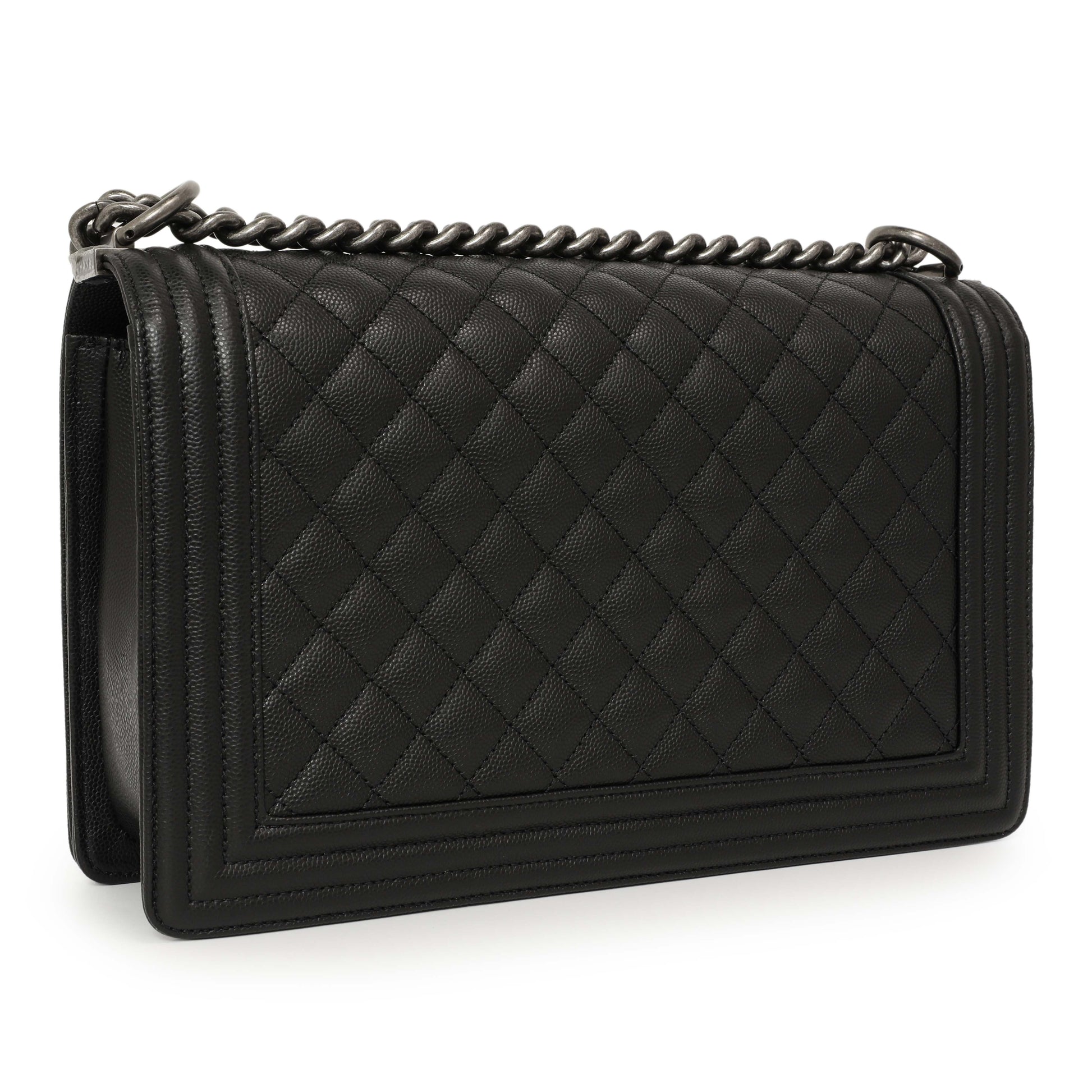 Exclusive Chanel Black Quilted Caviar New Medium Boy Bag — Back View