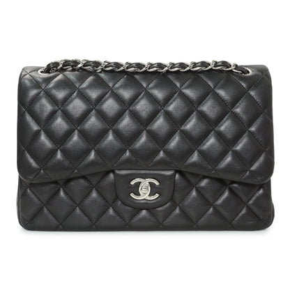 Exclusive Chanel Black Quilted Lambskin Jumbo Double Flap — Front View