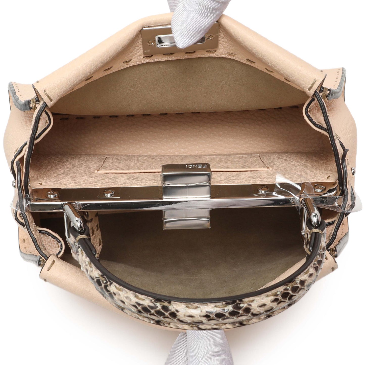 Exclusive Fendi Plaster Cuoio Romano Snakeskin Selleria Mini Peekaboo Iconic Satchel — Top View
