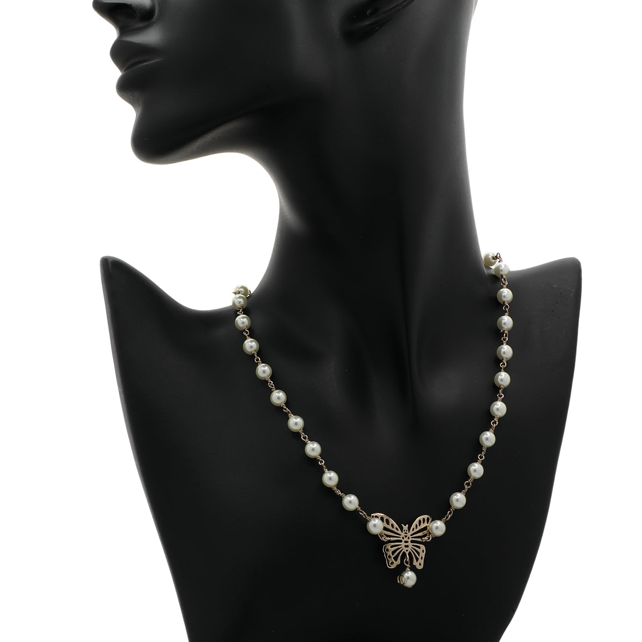 Exclusive Christian Dior Pearl Butterfly Necklace — Top View