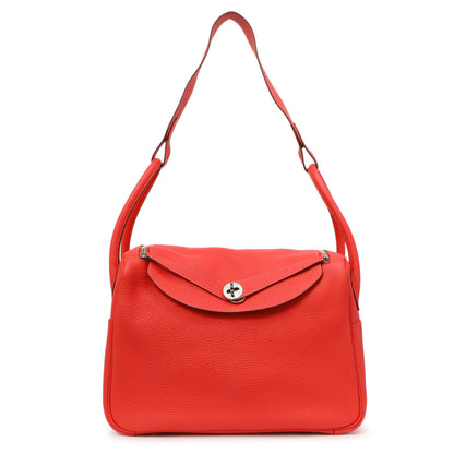 Exclusive Hermes Rouge Pivoine Clemence Lindy 34 — Front View